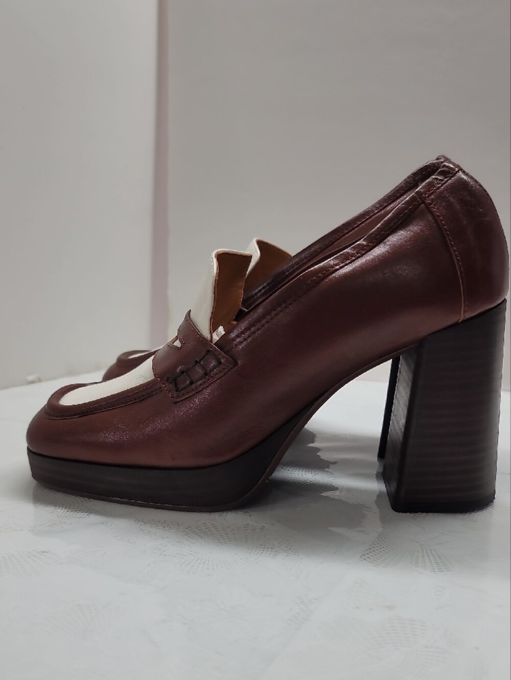 Sezane Jessie heeled loafers Brown and White Loafers size Size 39 US 9 - Picture 13 of 15